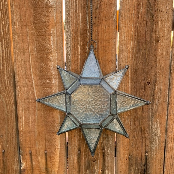 Vintage Large 12” Moroccan Star Textured Glass Tealight Candle Holder (Unused) - Picture 8 of 12